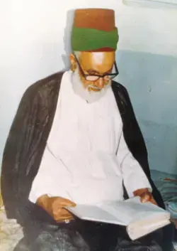 عکسی از مرحوم حداد در حال مطالعه‌ی کتاب فتوحات مکیه
